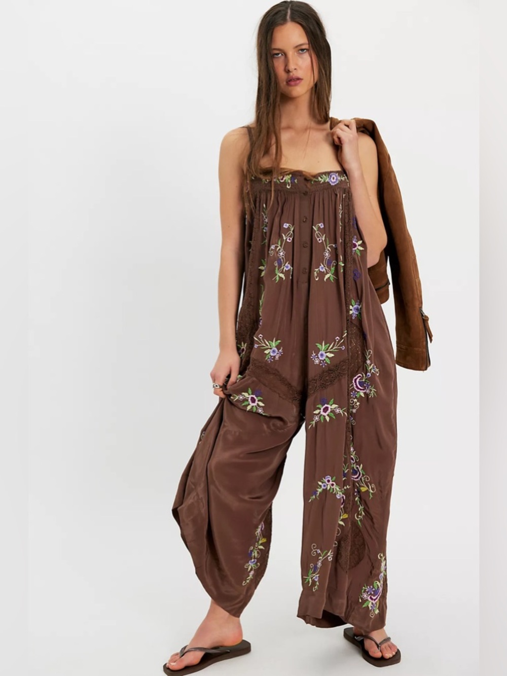 NWT Free People Strawberry Garden Embroidered Floral Jumpsuit